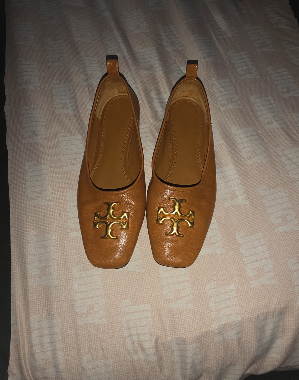 Tory Burch Tan Leather Logo Ballet Flats